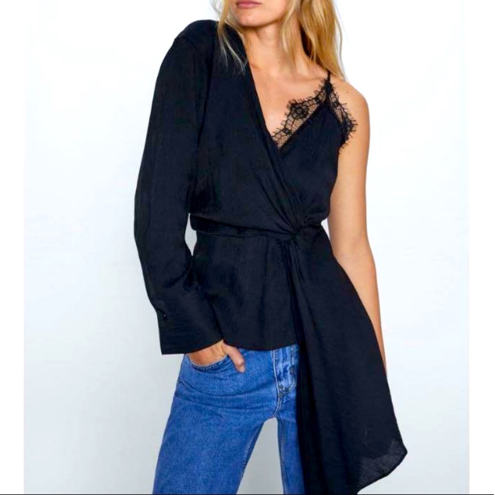 Zara Asymmetrical Camisole Black Top